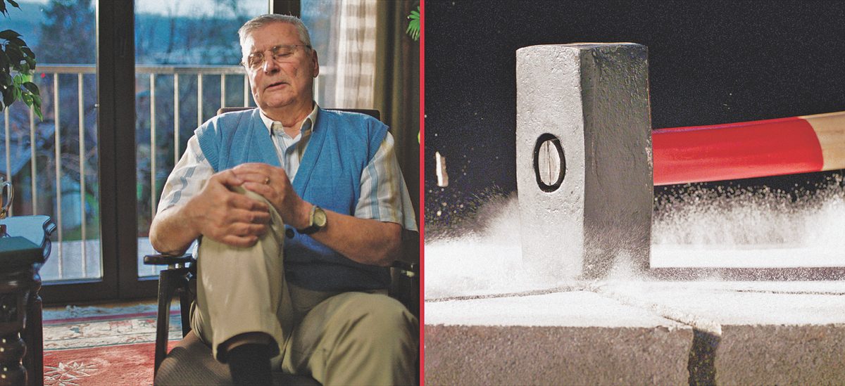 Болка в коляното - метафора с чук